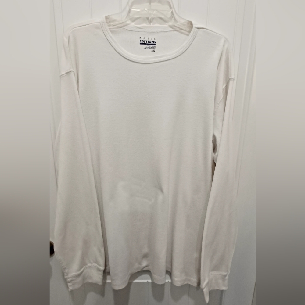 Basic Editions Classic White Long Sleeve Tee Shirt Sz L #H07